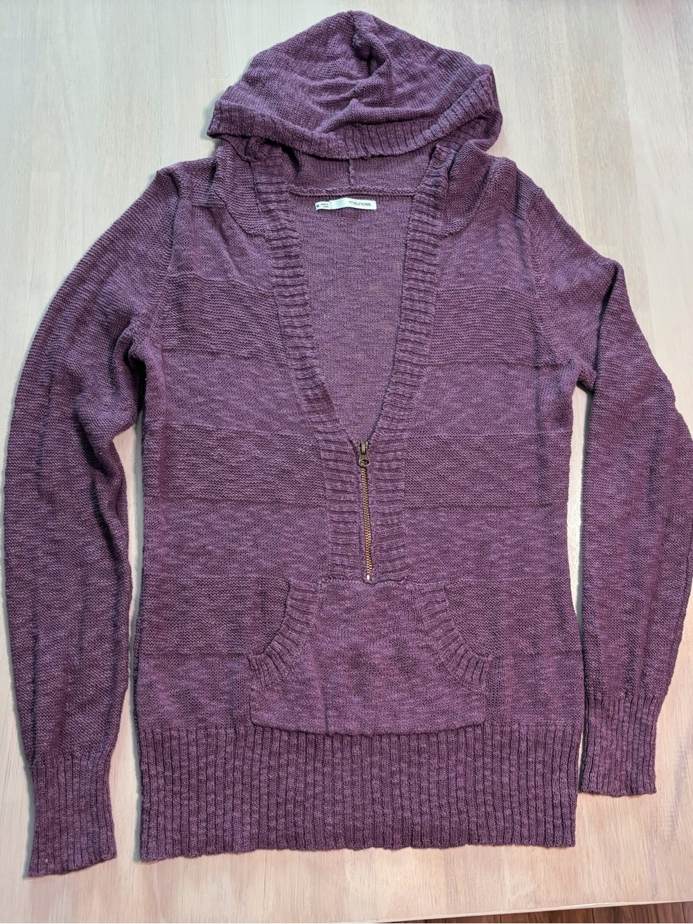 Women’s Purple Hooded V-neck Half Zip Sweater Top Loose Fit Medium